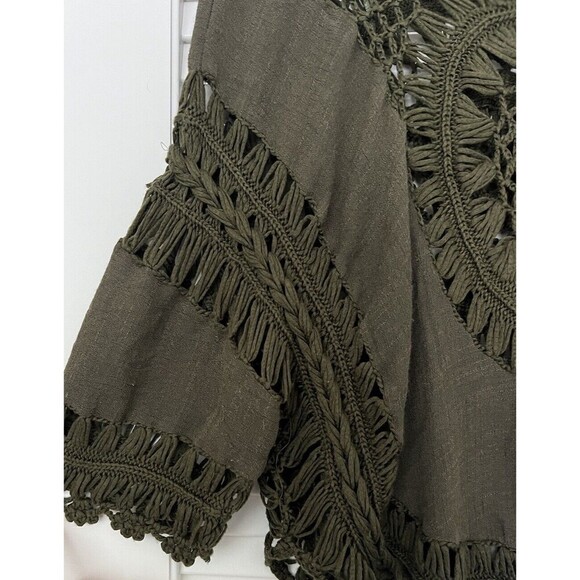 It Girl Women's Small Crochet Blouse Olive Green Beach Cover Up Boho Cropped Top - Picture 3 of 8